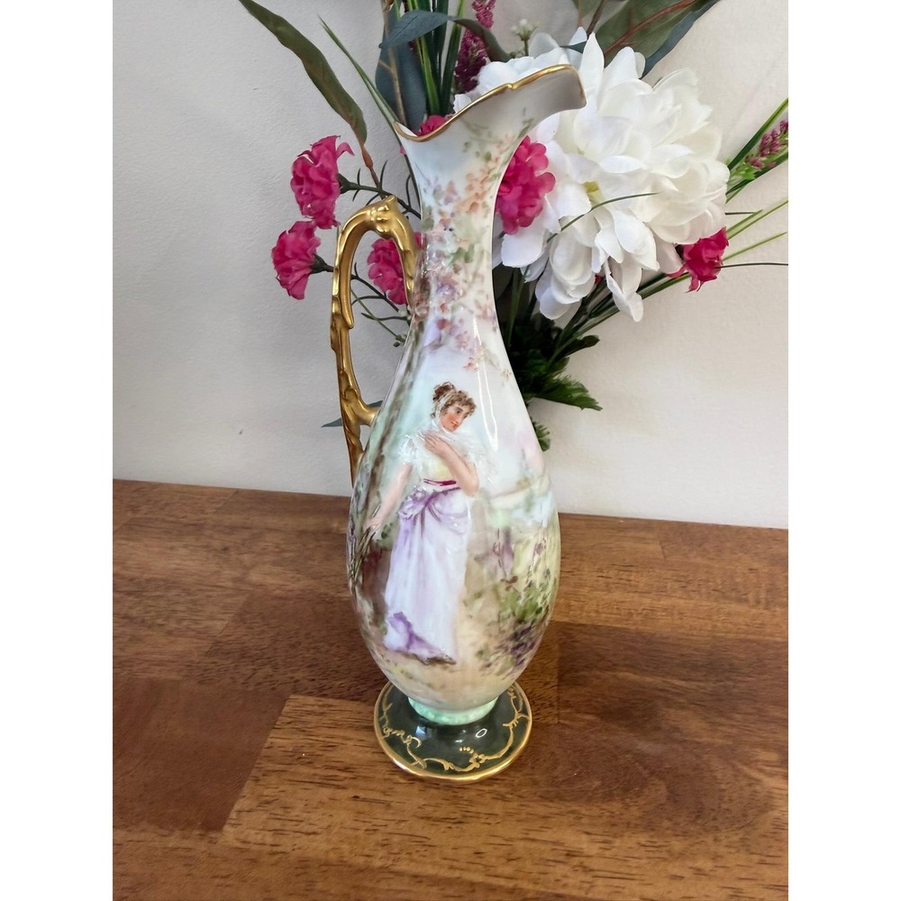 Antique Anne Hoey Hand Painted Porcelain Portrait Ewer Toronto China Artist